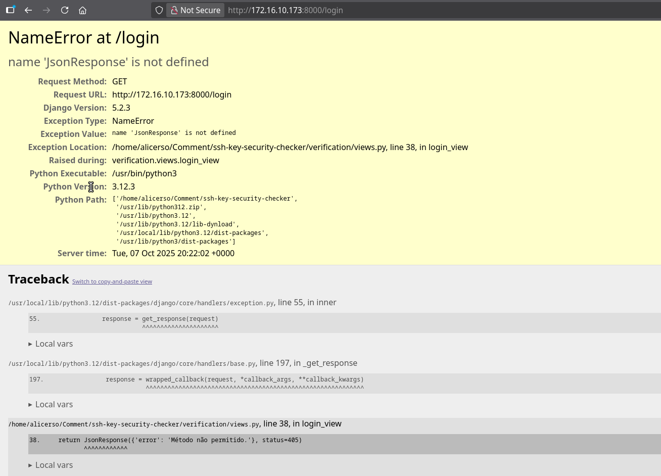 Login Error Stacktrace