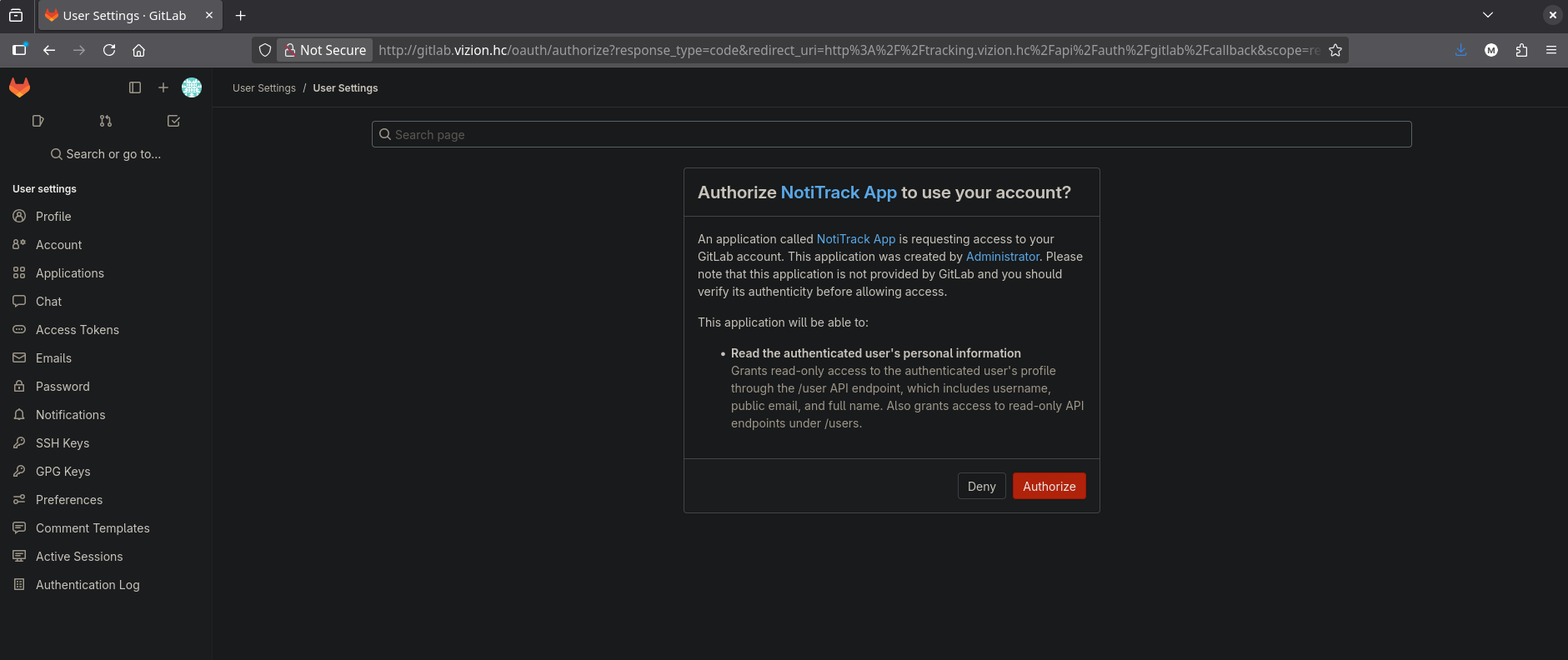 GitLab Asking Permission